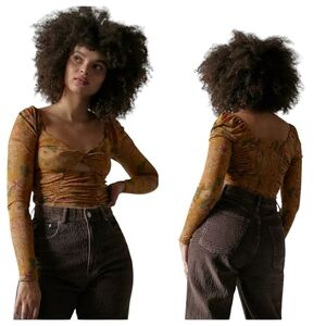 Urban Outfitters Juliana Crepe Mustard Floral Cut Out Cropped Top M Y2K Coastal